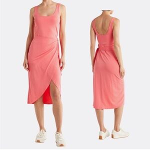 NWT Beyond Yoga Intrigue‎ Midi Dress Coral Glow Size L Sleeveless Scoop Neck